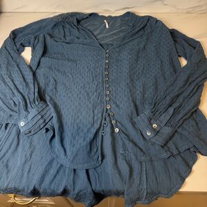 Beautiful blue free people flowy button down blouse